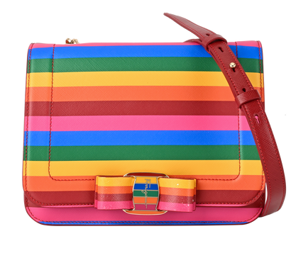 Rainbow Vara Crossbody, £175, Handbags, Blue/Green/Orange/Pink/Red/Yellow, Leather, Front view